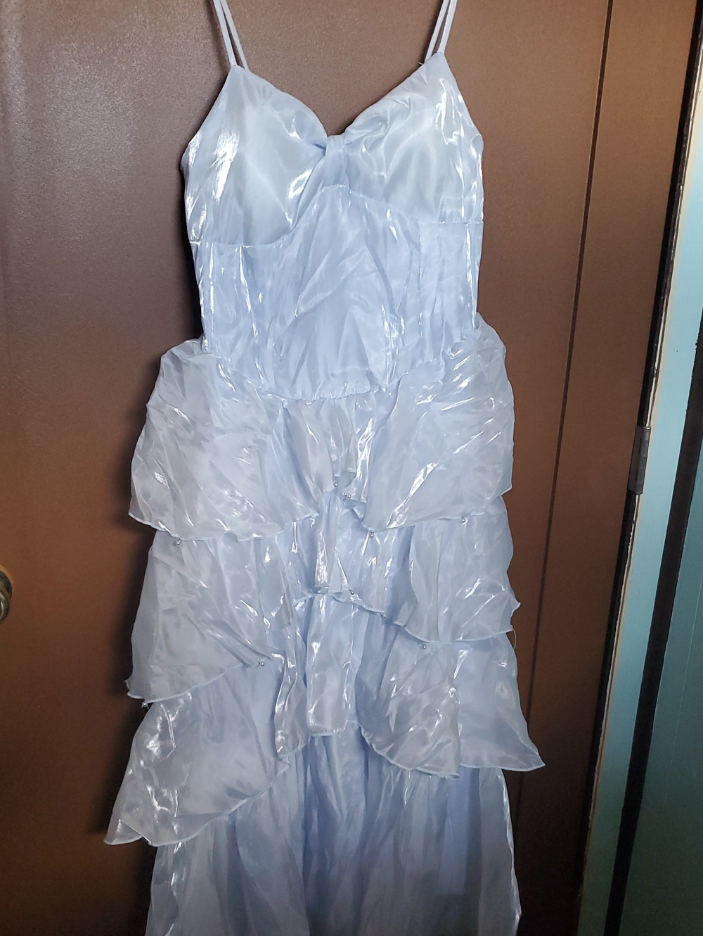 Light Blue Shiny Ruffle Layered Dress